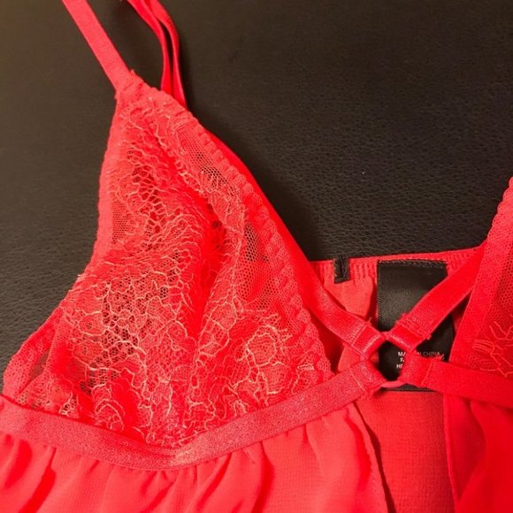 NEW VERY SEXY Lace Trim Satin Slip Babydoll Sheer - Picture 4 of 7